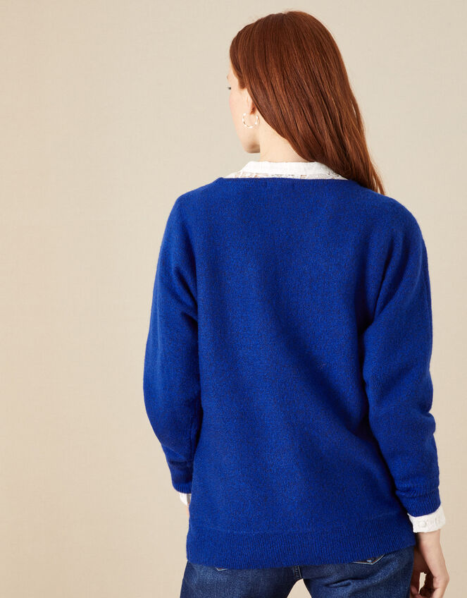 Besi Batwing Floral Embroidered Jumper, Blue (COBALT), large