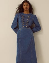 Military Denim Midi Dress , Blue (MID AUTHENTIC BLUE), large