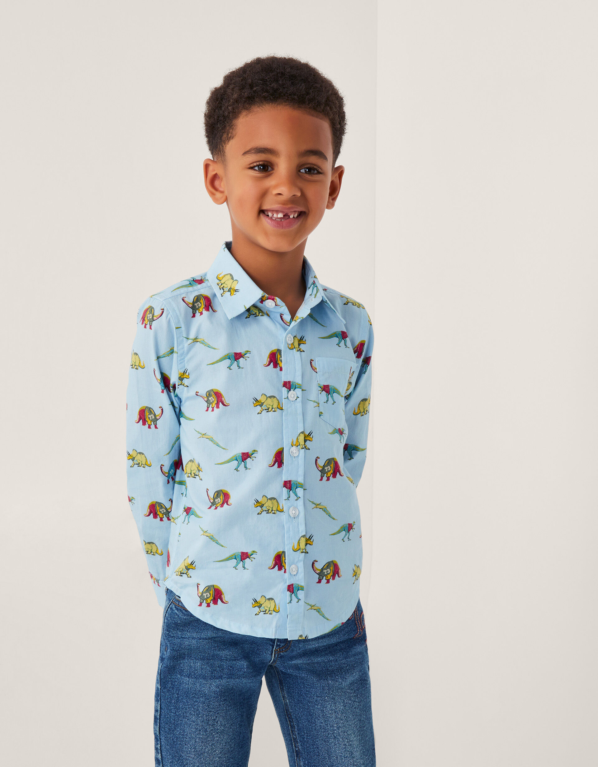 Varsity Dinosaur Print Shirt Blue