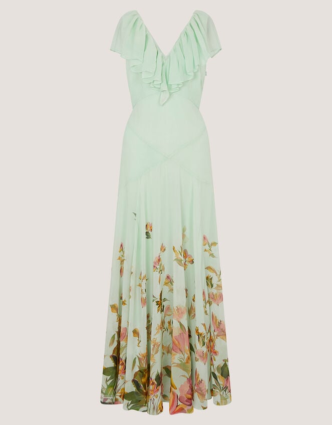 Aimee Floral Print Ruffle Maxi Dress Green