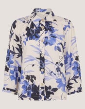 Nicolette Floral Linen Blend Shirt, Blue (BLUE), large