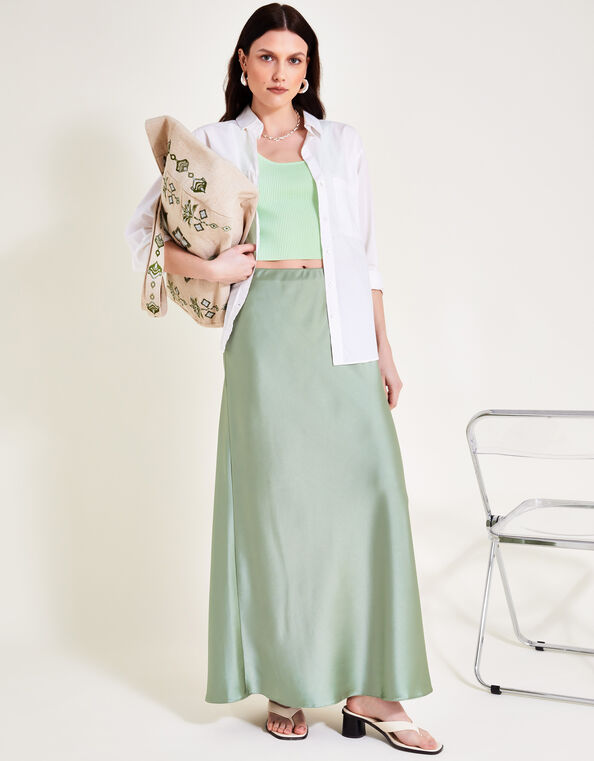 Sofia Satin Maxi Skirt, Green (SAGE), large