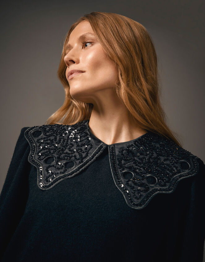 Etta Oversized Beaded Collar Jumper, Black (BLACK), large