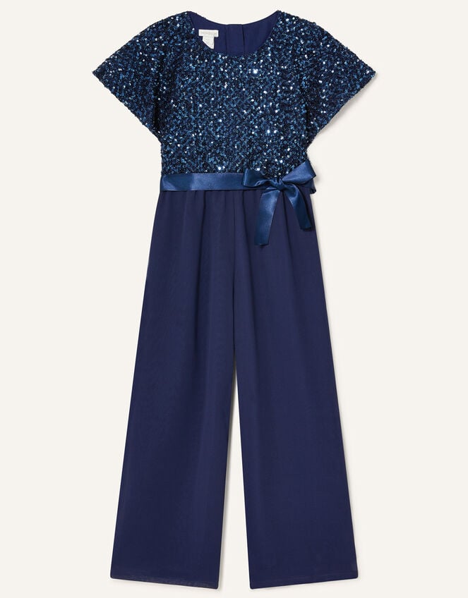 Sequin Cape Sleeve Jumpsuit, Blue (NAVY), large