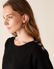 Button Shoulder Knit Jumper with Recycled Nylon, Black (BLACK), large