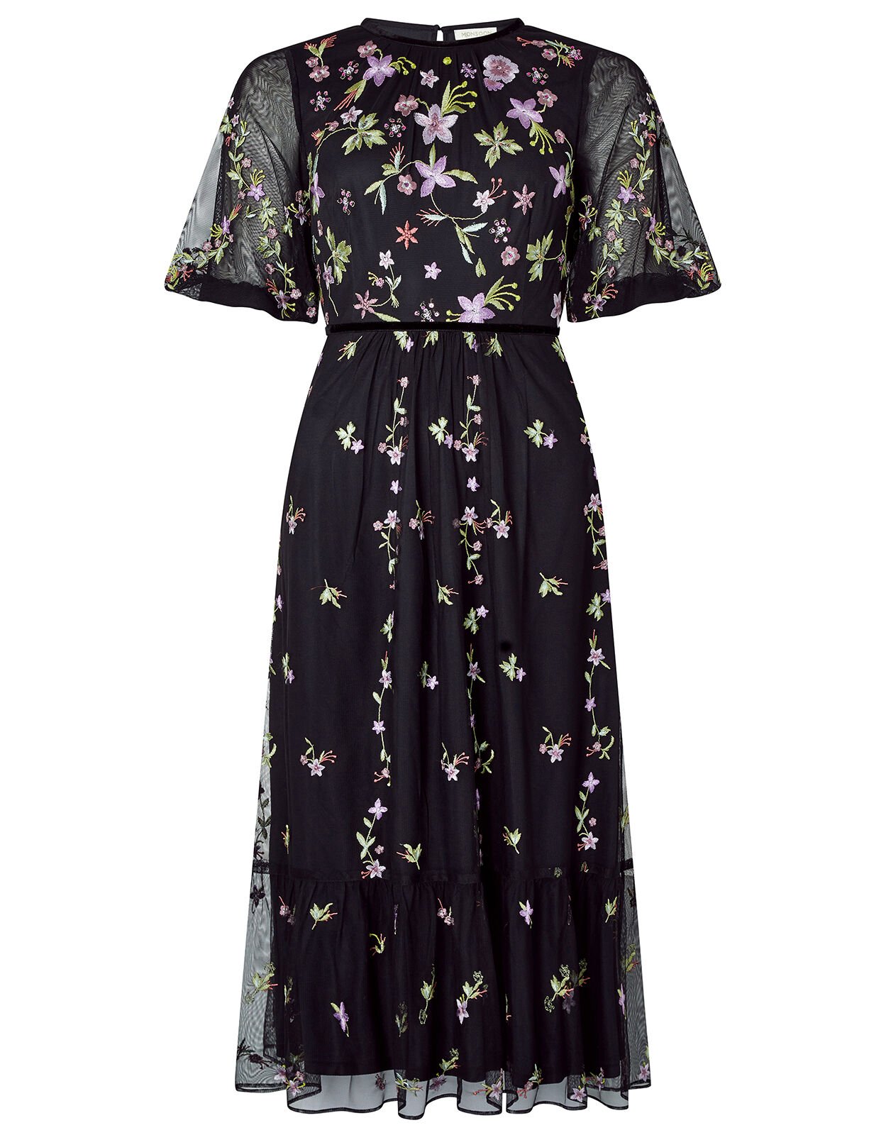 Black flower embroidered dress cheap