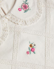 Floral Embroidered Collar T-Shirt, Ivory (IVORY), large