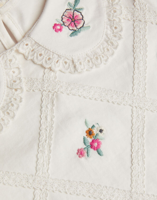 Floral Embroidered Collar T-Shirt, Ivory (IVORY), large