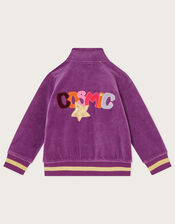 Cosmic Velour Zip Bomber Jacket, Purple (PURPLE), large
