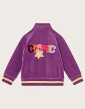 Cosmic Velour Zip Bomber Jacket, Purple (PURPLE), large