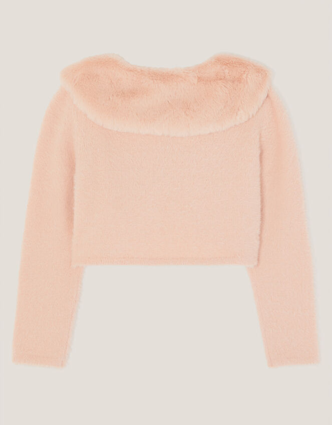 Faux Fur Collar Cardigan, Pink (PINK), large