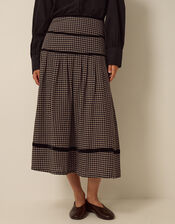 Elise Check Print Midi Skirt , Black (BLACK), large