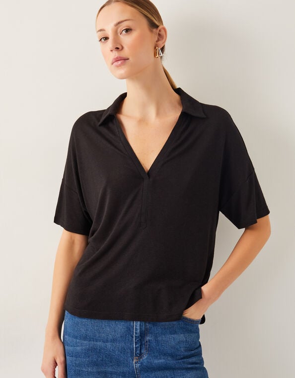 Cara Collar Jersey T-Shirt, Black (BLACK), large