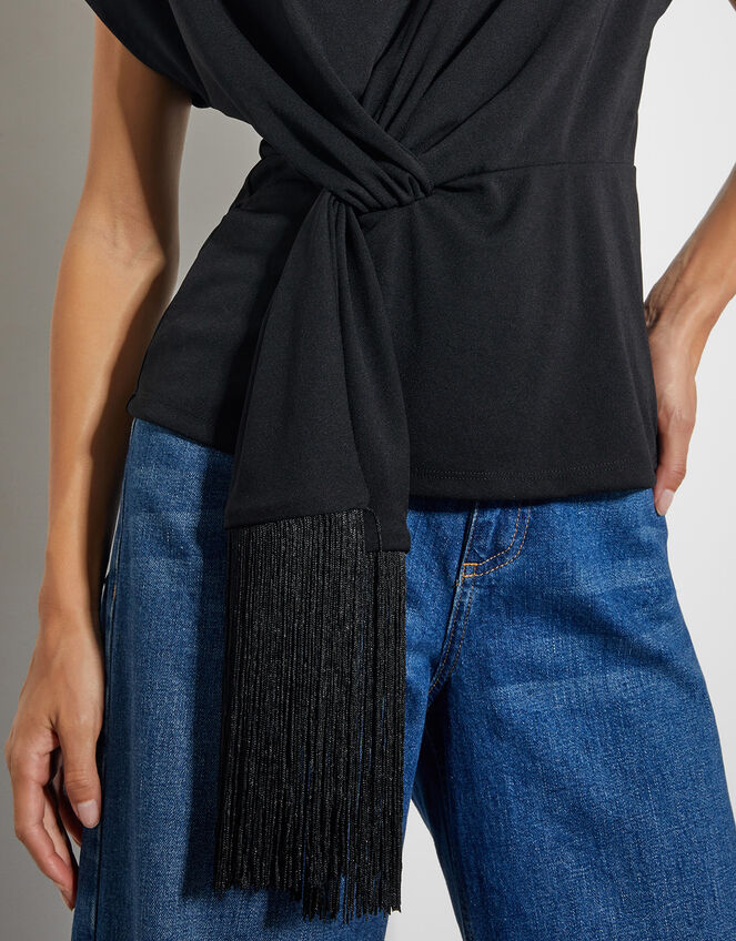 Tanya Twist Tassel Jersey Top, Black (BLACK), large