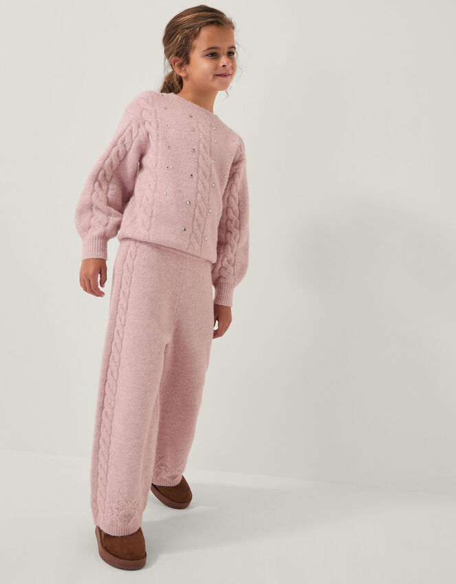 Rhinestone Cable Knit Jumper, Pink (PINK), large