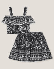 Tile Print Top & Skirt Set, Black (BLACK), large
