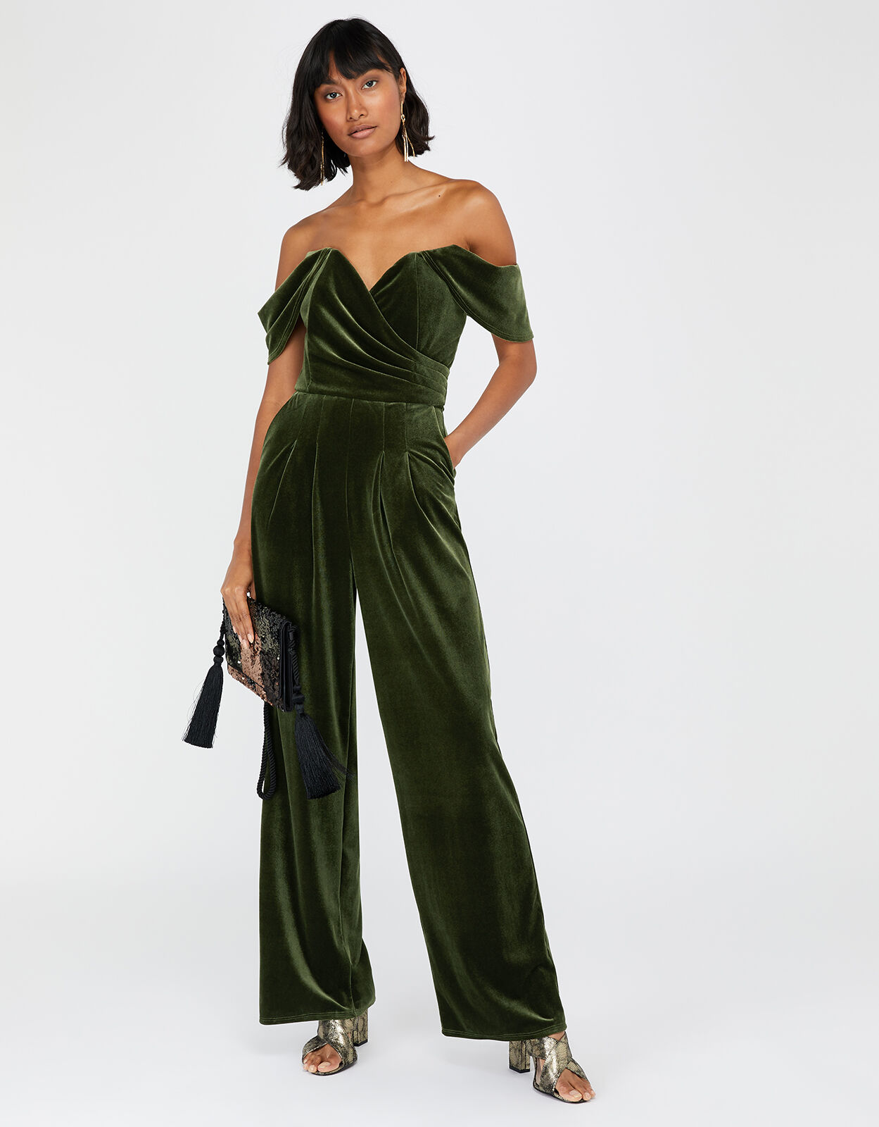Velvet green jumpsuit deals
