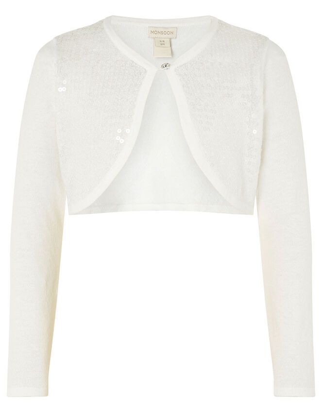 Sequin Crop Cardigan, Ivory (IVORY), large