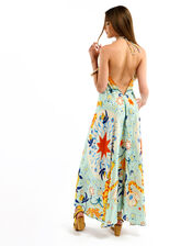 Wild Voila Tiger Print Backless Midi Dress , Blue (BLUE), large