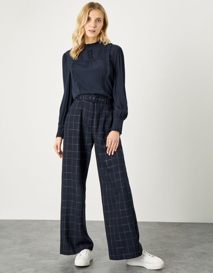Charlie Check Belted Trousers Blue