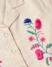 Floral Embroidered Shirt & Trousers Set, White (WHITE), large