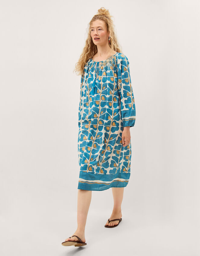 Leila Print Midi Beach Dress, Teal (TEAL), large