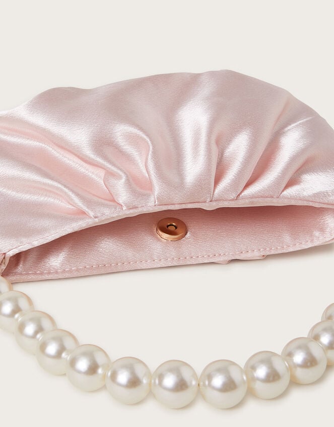 Pearl Strap Satin Party Bag, Nude (NUDE), large