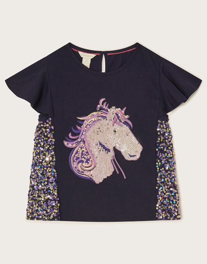 Sequin Horse Top, Blue (NAVY), large