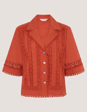 Irina Lace Trim Shirt, Orange (RUST), large