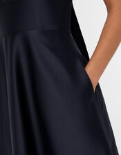Abbey Satin Bow Midi Dress, Blue (NAVY), large