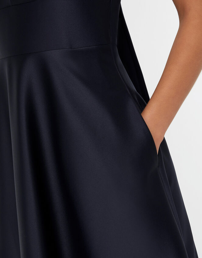 Abbey Satin Bow Midi Dress, Blue (NAVY), large