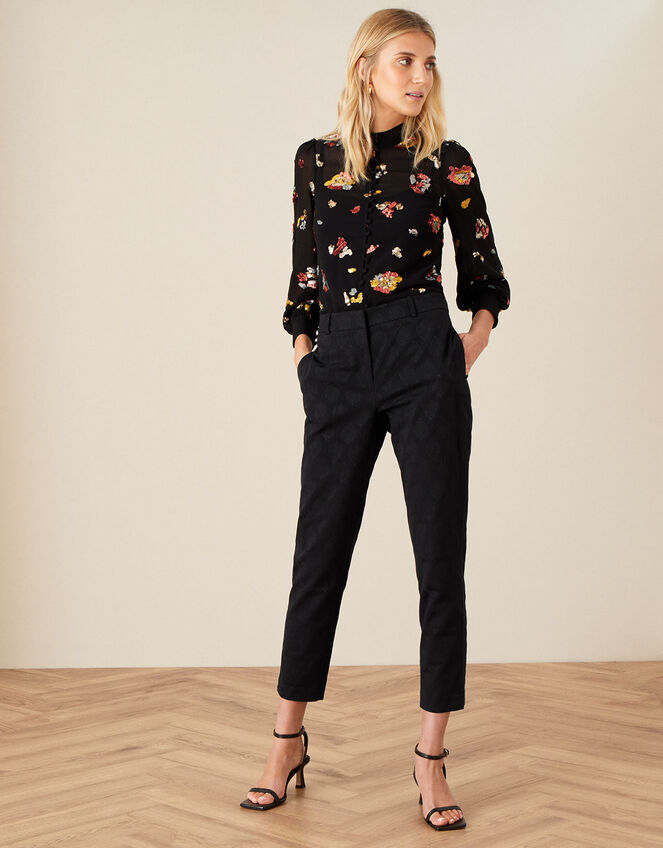 Josie Jacquard Trousers, Black (BLACK), large