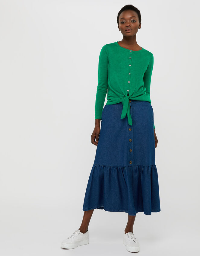 Loretta Button Cardigan in Linen Blend, Green (GREEN), large