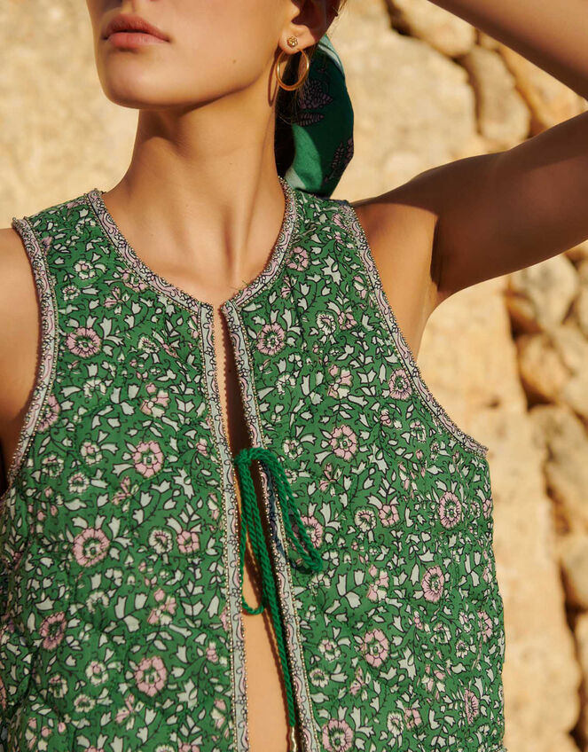 Petite Mendigote Floral Embellished Waistcoat, Green (GREEN), large