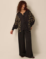 Clemence Amelie Batwing Sleeve Contrast Print Blouse, Black (BLACK), large