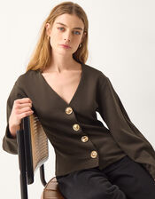 Perna V-Neck Button Jersey Top, Brown (CHOCOLATE), large