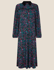 Printed Midi Shirt Dress, Black (BLACK), large