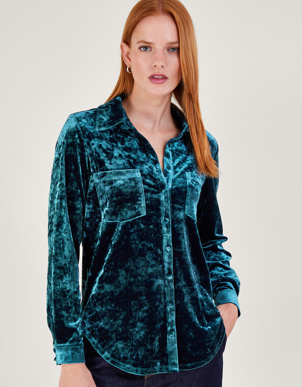 Cleo Velvet Shirt, Blue (BLUE), large