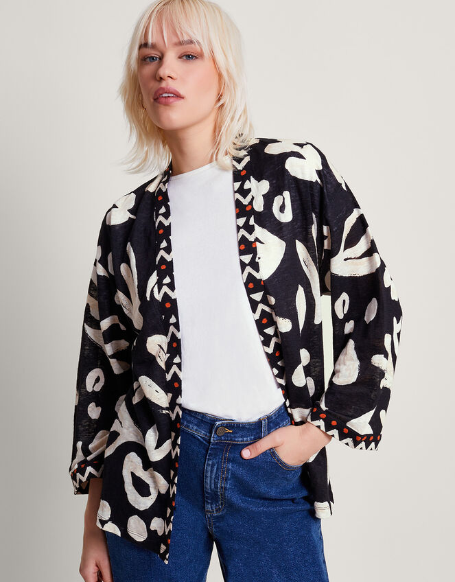 Rosa Print Linen Cover Up, Black (BLACK), large