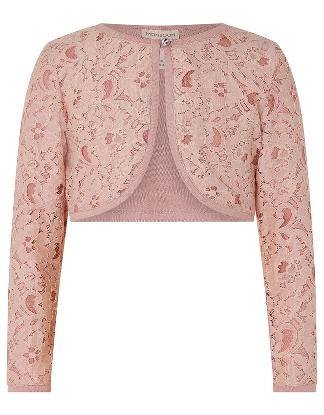 Eliona Cropped Lace Cardigan, Pink (DUSKY PINK), large