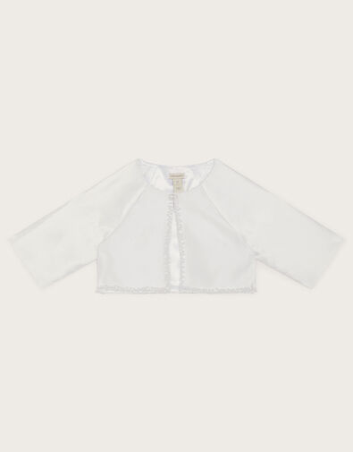 Pearl Trim Communion Jacket, White (WHITE), large