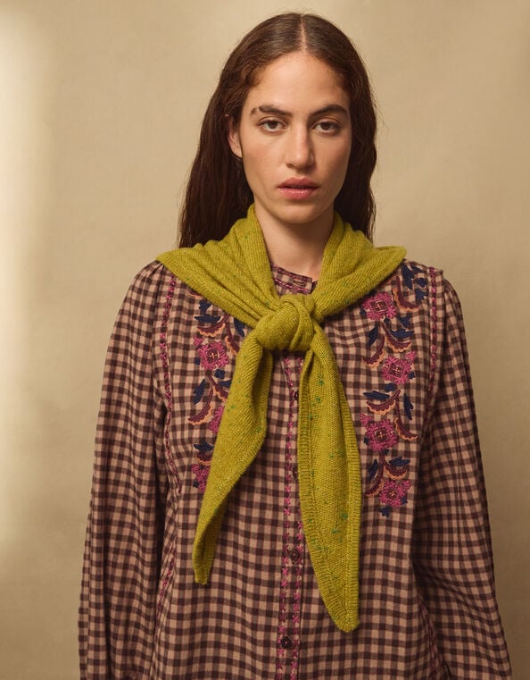 East Issy Knitted Triangle Scarf, Green (LIME), large