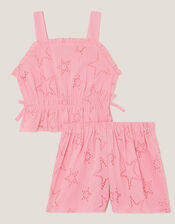 Star Cutwork Top & Shorts Set, Pink (PINK), large