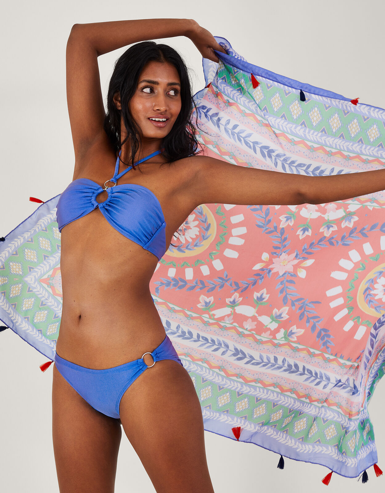 Ring Detail Plain Bikini Bottoms with Recycled Polyester Blue