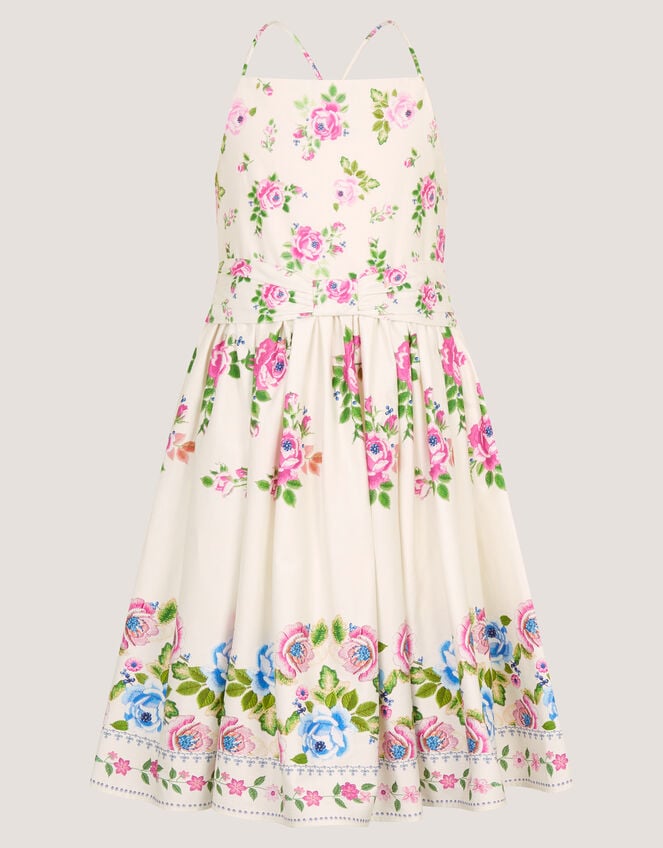 Rose Border Print Party Dress, Multi (MULTI), large