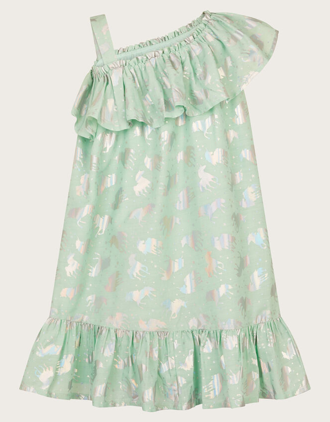 Unicorn Print Frill Dress, Blue (AQUA), large