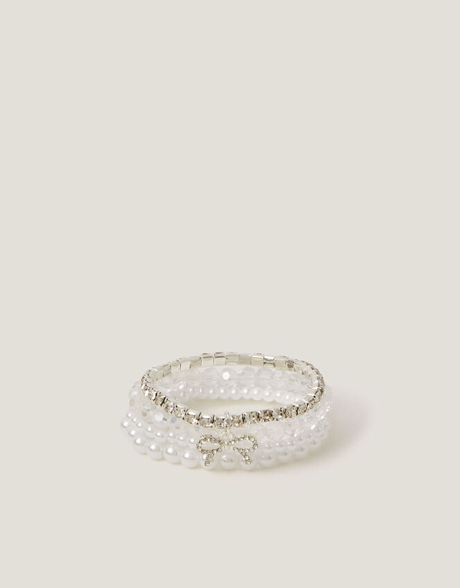 4-Pack Bow Pearl Bracelets, Ivory (IVORY), large