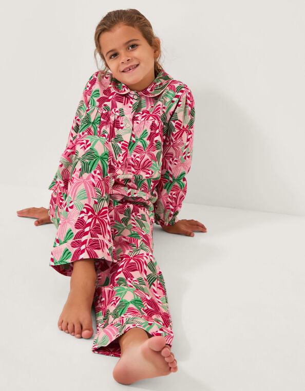 Christmas Bow Print Long Pyjamas Set, Pink (PINK), large