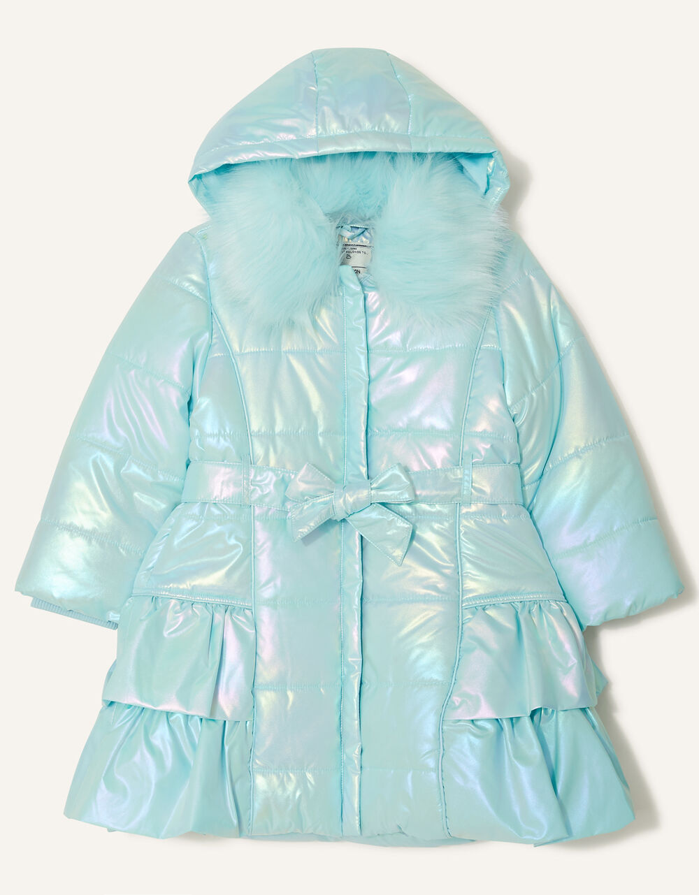 Holographic Frill Hooded Coat Blue Girls' Coats & Jackets Monsoon UK.