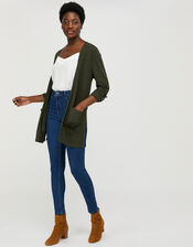 Carrie Woven Cardigan in Linen Blend, Green (KHAKI), large